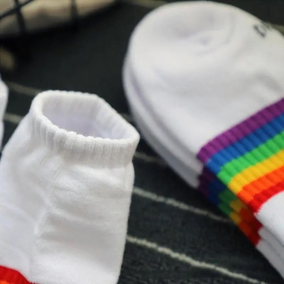 Rainbow Striped Cotton Socks For Men, Sport Style Sock Fashion Bottom Party - Picture 7 of 7